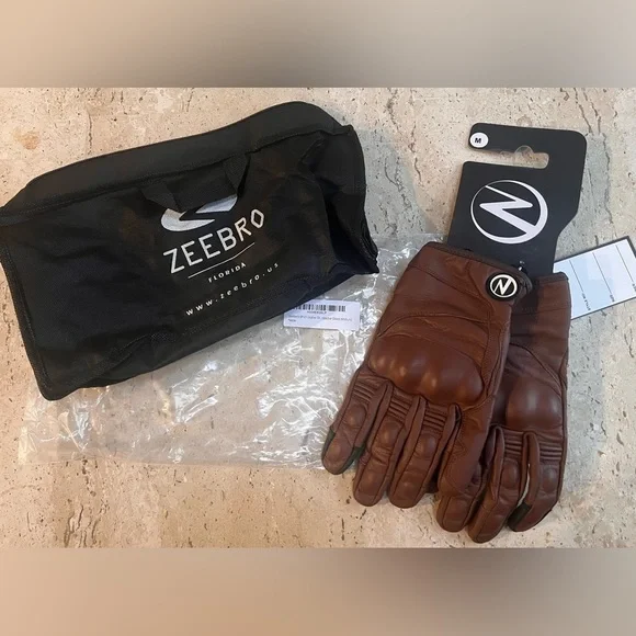 Zeebro BP–01 Leather Shield Brown Protective Motorcycle Gloves Men’s Medium - Picture 1 of 7